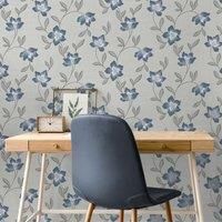 Fine Decor Larson Floral Navy Silver Wallpaper FD43067 - Texture Trial Glitter