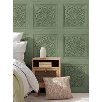 Fine Decor Carved Panel Sage Wallpaper FD43276 - Faux Wood Panelling