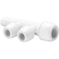 Hep2O Plastic Push-Fit Reducing 2 Port Keyless Spigot Manifold (Same Side) 22mm x 15mm (727RE)