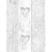 Fresco Great Value Plank Wood Effect Love Heart Print Wallpaper Grey