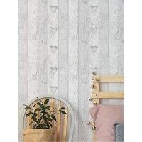 Fresco Great Value Plank Wood Effect Love Heart Print Wallpaper Grey