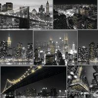 Fresco City At Night Black Wallpaper Sample