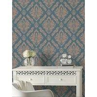 Boutique Floral Wallpaper Flowers Luxury Blue Bronze Damask Metallic