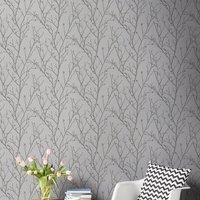 Boutique Silver Water Silk Sprig Wallpaper
