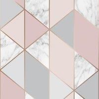 GEOMETRIC WALLPAPER METALLIC TRIANGLES PINK SILVER ROSE GOLD SHINY MODERN TRENDY