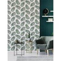 Superfresco Easy Scandi Leaf White/Green Wallpaper