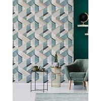 Fresco Jade/Rose Gold Marblesque Geometric Metallic Wallpaper