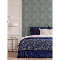 Graham & Brown Boutique Teal & green Damask Metallic effect Textured Wallpaper