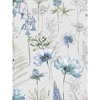 Fresco Floral Sketch Blue Wallpaper
