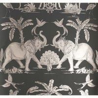 Sublime Colonial Charcoal Gold Wallpaper Metallic Animals Safari Jungle