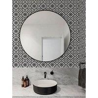Contour Grecian Black & white Tile effect Textured Wallpaper