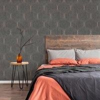 Graham & Brown Boutique Grey Geometric Bronze effect Textured Wallpaper