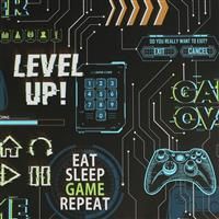 Fresco Game Over Wallpaper Black Multicoloured Blue Green Boys Kids Gamer