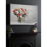 Art for the Home Bouquet Blooms Printed Canvas - Natural / Multicoloured Wall Art - Moody grey & Vibrant Bouquet Design - Feature design - Cover for small cracks and imperfections