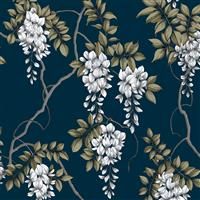 Wisteria Navy Wallpaper 120137 - Metallic