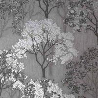 Sublime Mid Grey/Silver Woodland Silhouette Wallpaper