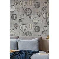 Sublime Up, Up and Away Balloon Grey Wallpaper - Paste The Wall - Natural/Grey Wallpaper - Contemporary Designed Antique Balloon Design - Feature or 4 Wall Design - Cover for Small Cracks