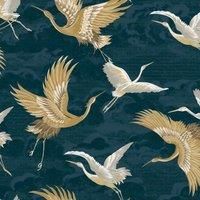 Sublime Kranes Floral Petrol Blue Wallpaper