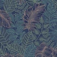 Superfresco Easy Scattered Leaves Floral Blue/Copper Wallpaper