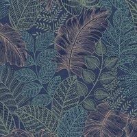 Superfresco Easy Scattered Leaves Blue/Copper Wallpaper Sample