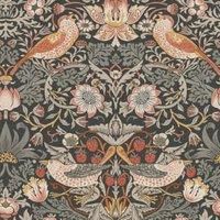 William Morris At Home Strawberry Thief Charcoal Wallpaper - Sample
