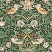 William Morris At Home Strawberry Thief Rich Green Wallpaper - Sample