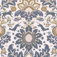 Joules Animal Damask Print Cream/Blue/Gold Wallpaper Sample