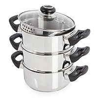 Morphy Richards 3 Tier Steamer, Morphy Equip, Stay Cool Handles, Stainless Steel, 18 cm