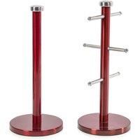 Morphy Richards Accents Kitchen Roll Holder and Mug Tree Set, Stainless Steel, Red, Standard