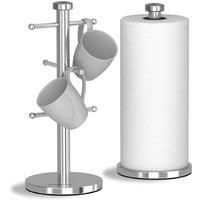 Morphy Richards Accents Kitchen Roll Holder and Mug Tree Set, Stainless Steel, Silver, 15 x 15 x 34.5 cm