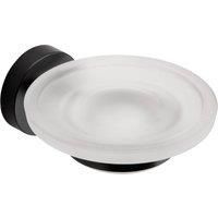 Croydex Bathroom Soap Holder Dish Wall Mounted Storage Matt Black Glass Round