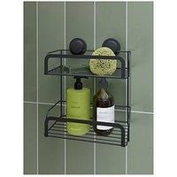 Croydex Stick n Lock Two Tier Cosmetic Basket - Matt Black