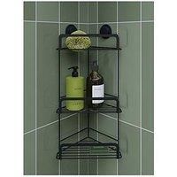 Croydex Stick n Lock Three Tier Corner Basket - Matt Black