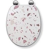 Croydex Toilet Seat Pink Terrazzo Flexi-Fix Adjustable Hinges Antibacterial Wood