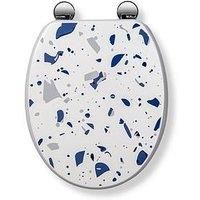Croydex Toilet Seat Blue Terrazzo Flexi-Fix Adjustable Hinges Antibacterial Wood