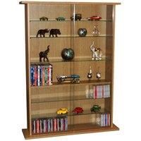 BOSTON Glass Collectable Display Cabinet / CD DVD Storage Shelves Oak MS0640