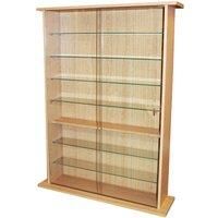 Techstyle Boston Glass Collectable Display Cabinet / 600 Cd / 255 Dvd Storage Shelves Beech