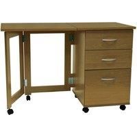 FLIPP - 3 Drawer Folding Office Storage Filing Desk / Workstation - Oak OF1090