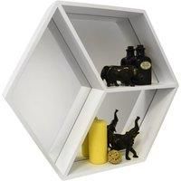 HEXAGON - Wall Mounted Cube Storage Shelf with Mirror - White STWB4130