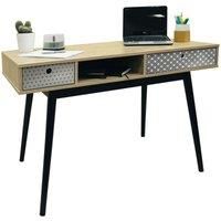 RETRO - 2 Drawer Office Computer Desk / Dressing Table - Oak / Black OF8500