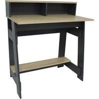 Office Desk With Two Cubbies And Shelf - Light Oak / Dark Grey OF8528