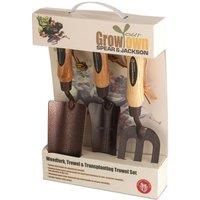 Spear & Jackson Elements Carbon Steel Set (3-Piece) with Kew Gardens Collection Leather Palm Gloves, Green, Medium