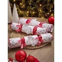 Tom Smith Heritage Christmas Crackers Pack 6 - Luxury White & Red /'Merry Christmas/' Banner Design - Xmas Crackers Gifts Hats Mottos & Snaps - Plastic Free Recyclable Eco Friendly