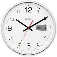 ACCTIM KALENDAR 27CM OFFICE DIGITAL & ANALOGUE DAY DATE WALL CLOCK SILVER TRIM