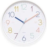 Acctim Afia Teaching Kids Wall Clock Non Ticking Sweep Quartz Quarterly Markers White 30cm