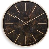 Luxe Wall Clock Quartz Brushed Metal Embossed Golden Batons Brass Hands Marble Effect 40cm