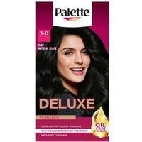 Palette Deluxe Creme Colouration 1-0 Deep Natural Black Hair Dye, Permanent Hair Dye, Long-Lasting Hair Colouring with Moisture Retention Treatment and 100% Grey Coverage