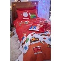 Santa Christmas Presents Single Duvet Cover Set Red Xmas Reindeer Sleigh Festive