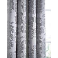Catherine Lansfield Damask Jacquard Silver Duvet Set Reversible Bedding Curtain