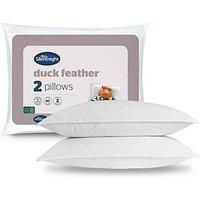 Silentnight Duck Feather Pillows 2 Pack - Luxury Hotel Quality Pillow Pair Medium Support Feather Pillows for All Sleeping Positions with Percale Cotton Cover - Machine Washable - Pack of 2